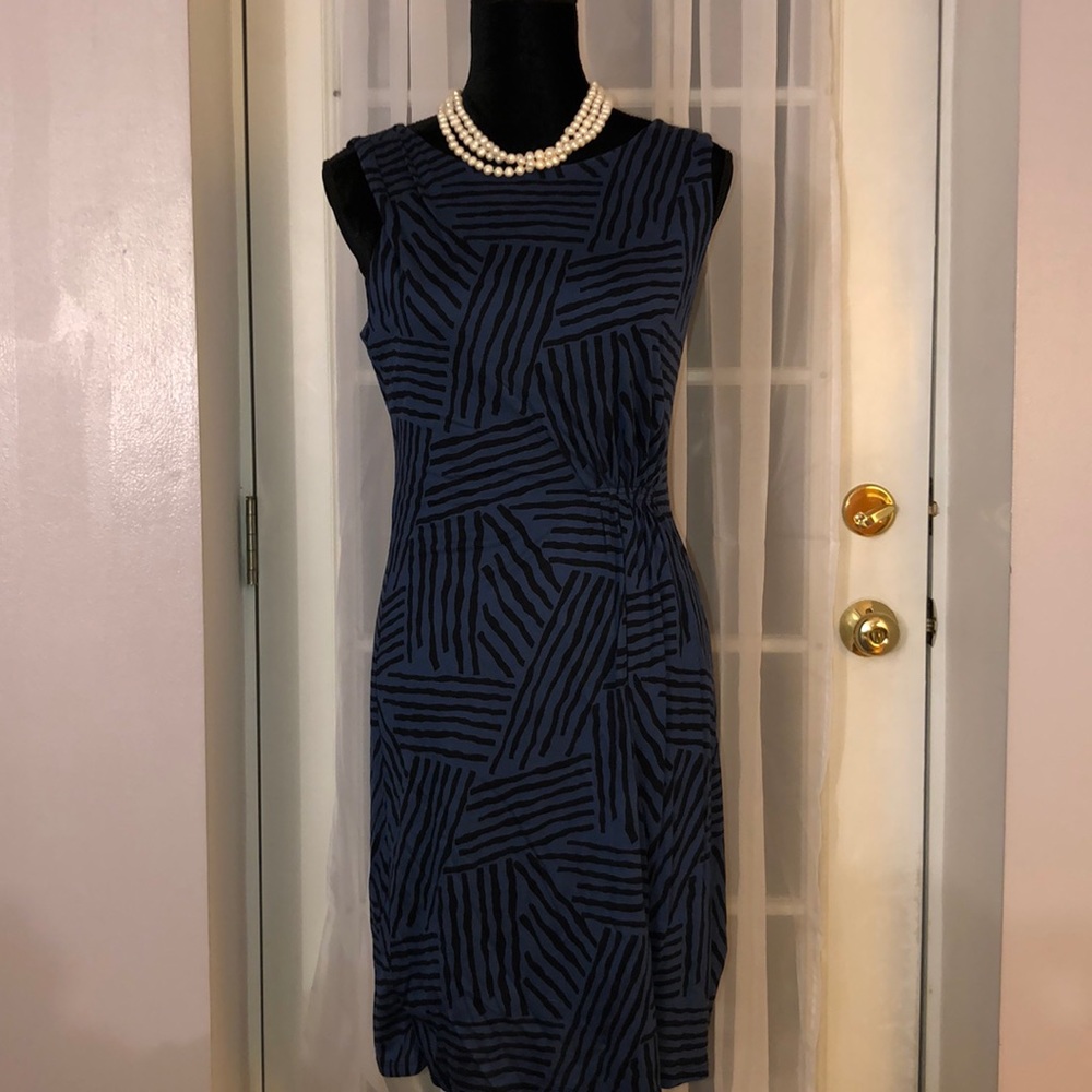LOFT Blue and Black Abstract Print Dress Size S